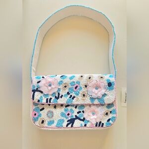 Francesca's Collections Beaded Pink Floral Shoulder Bag